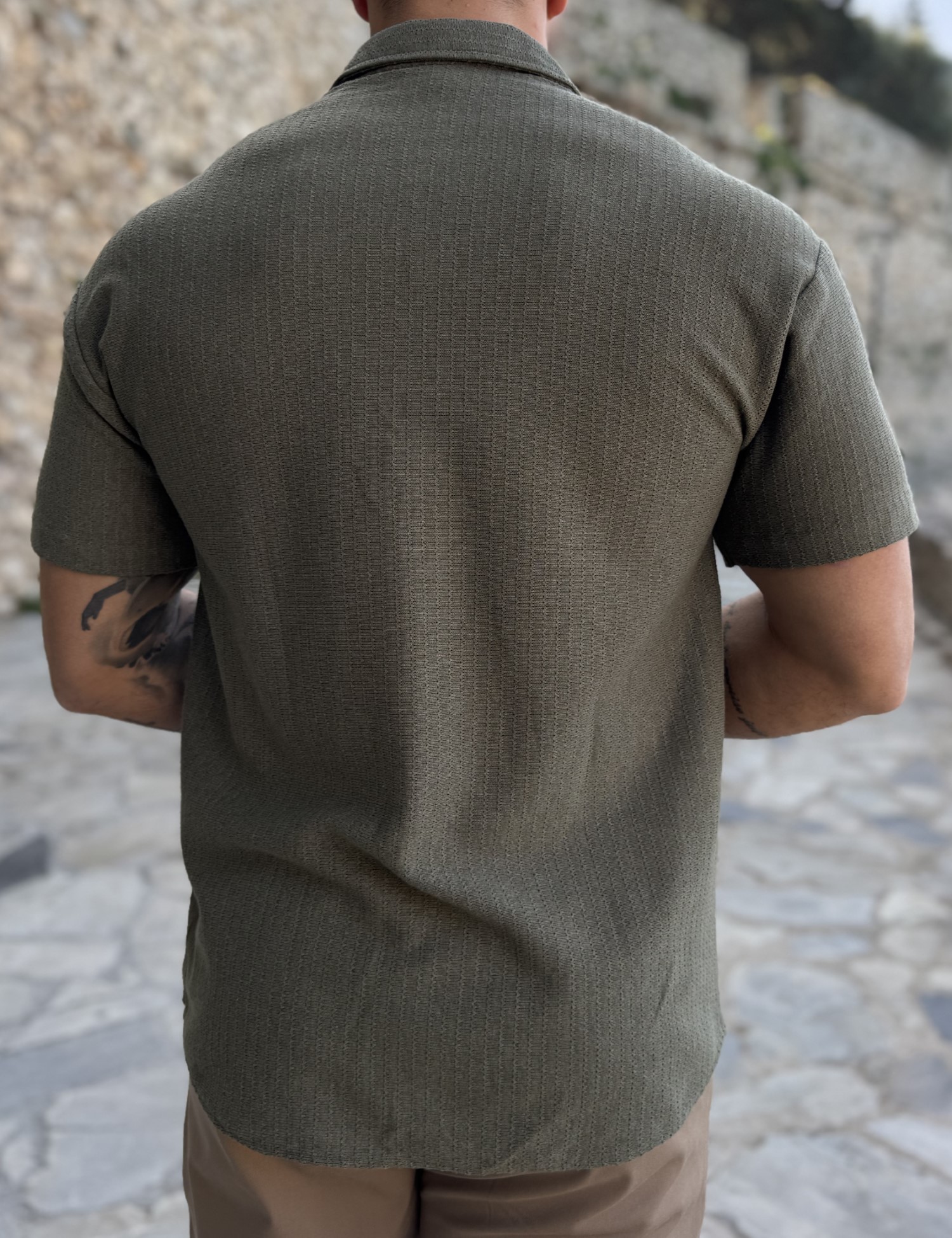 Ανδρικό λαδί πλεκτό κοντομάνικο πουκάμισο RMZ19132L φωτογραφία